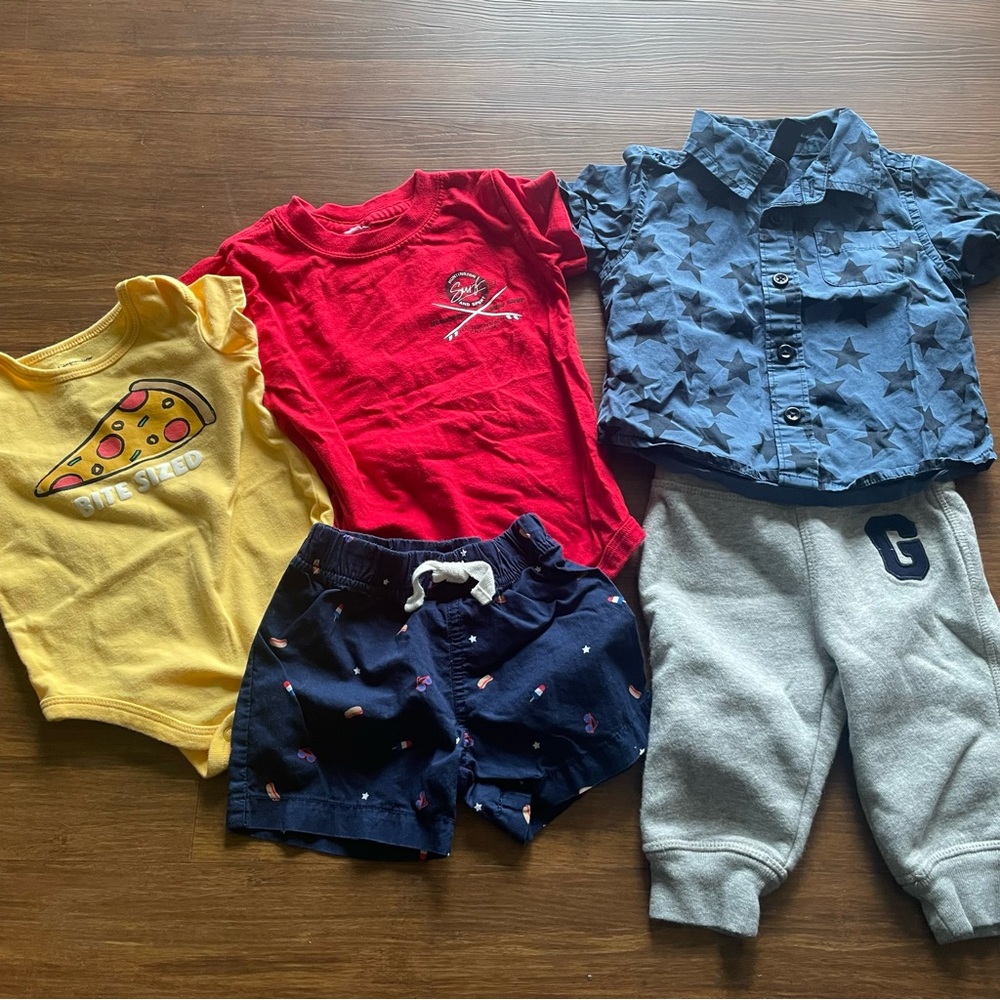 Carters Gap Set Boys 3-6 Months Shorts Tee Shirt Lot 4th July Summer Snacks Blue